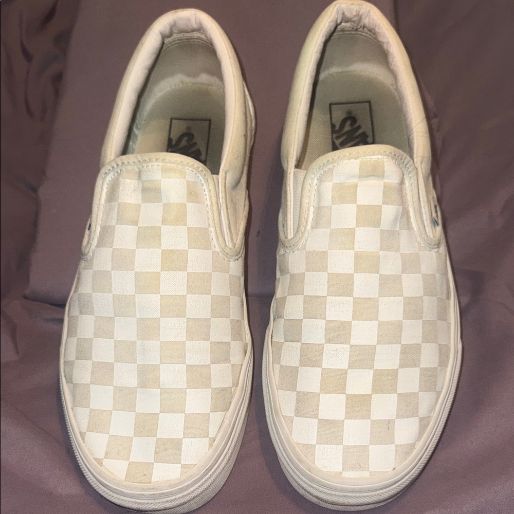 Checkered white Slip-On vans